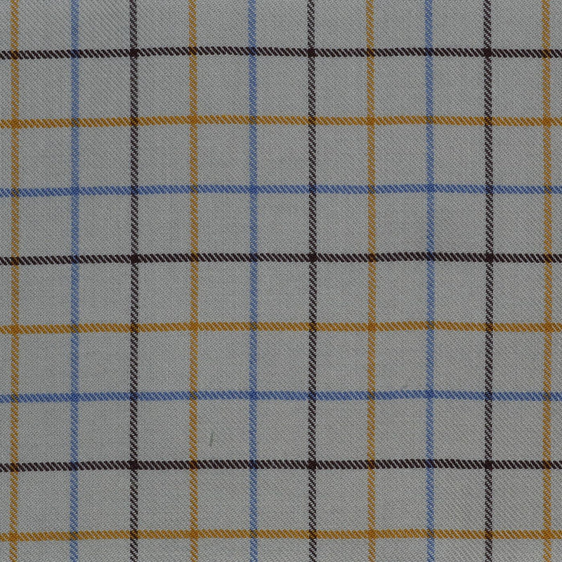 White with Blue, Yellow & Brown Check Cotton Shirting