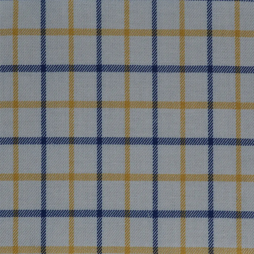 White with Blue & Yellow Check Cotton Shirting