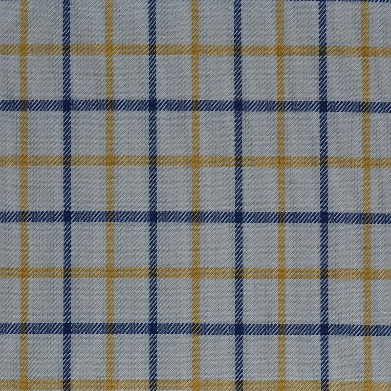 White with Blue & Yellow Check Cotton Shirting