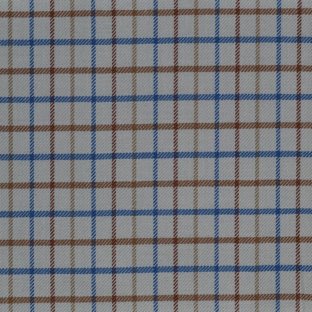 White with Blue & Tan Check Cotton Shirting
