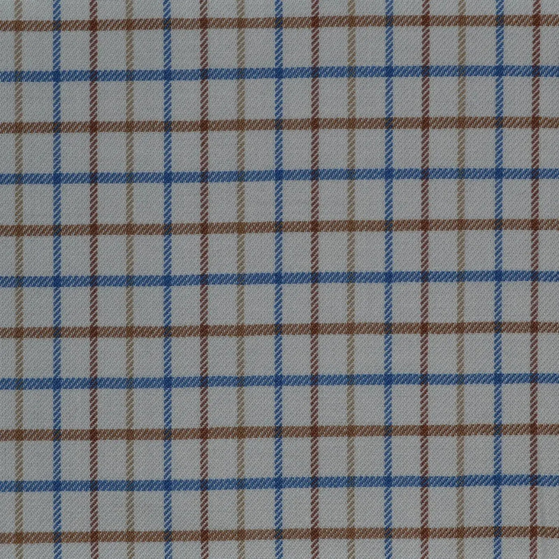 White with Blue & Tan Check Cotton Shirting