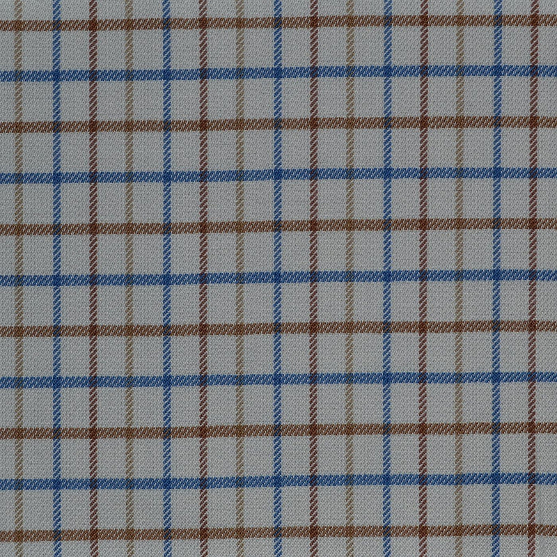 White with Blue & Tan Check Cotton Shirting