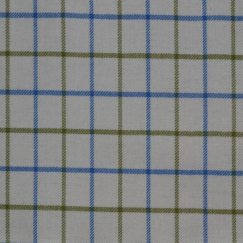 White with Blue & Olive Green Check Cotton Shirting