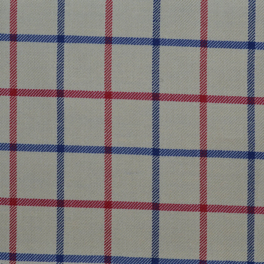 White with Blue & Red Check Cotton Shirting