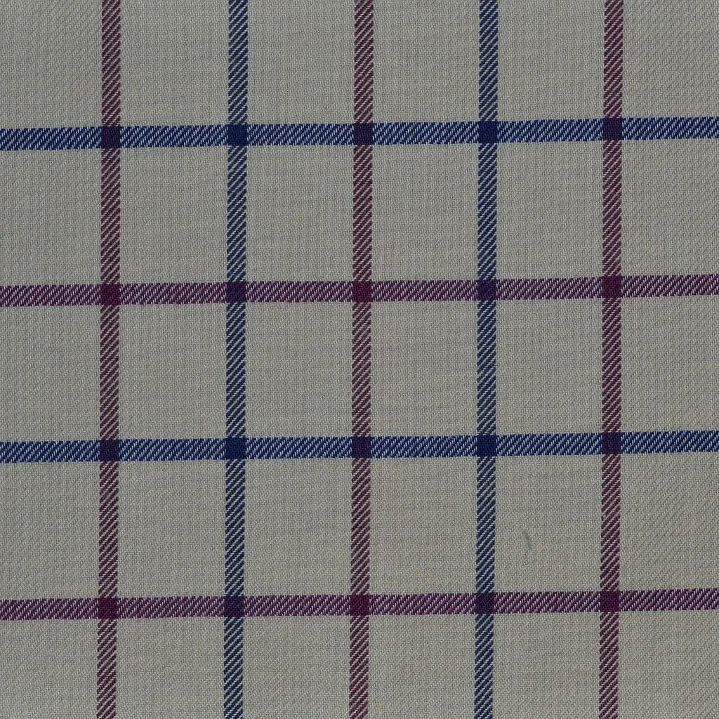 White with Blue & Wine Red Check Cotton Shirting