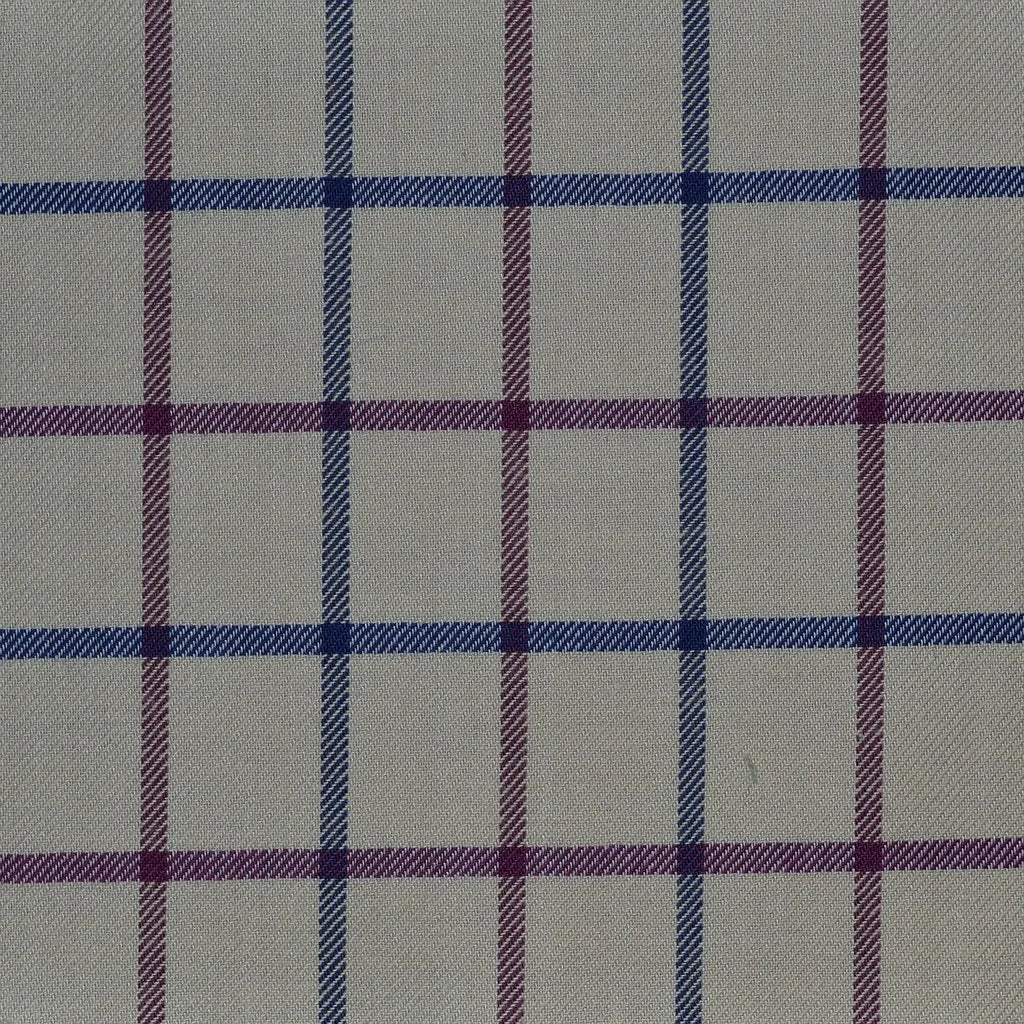 White with Blue & Wine Red Check Cotton Shirting