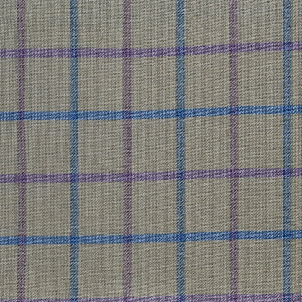 White with Lilac & Blue Check Cotton Shirting