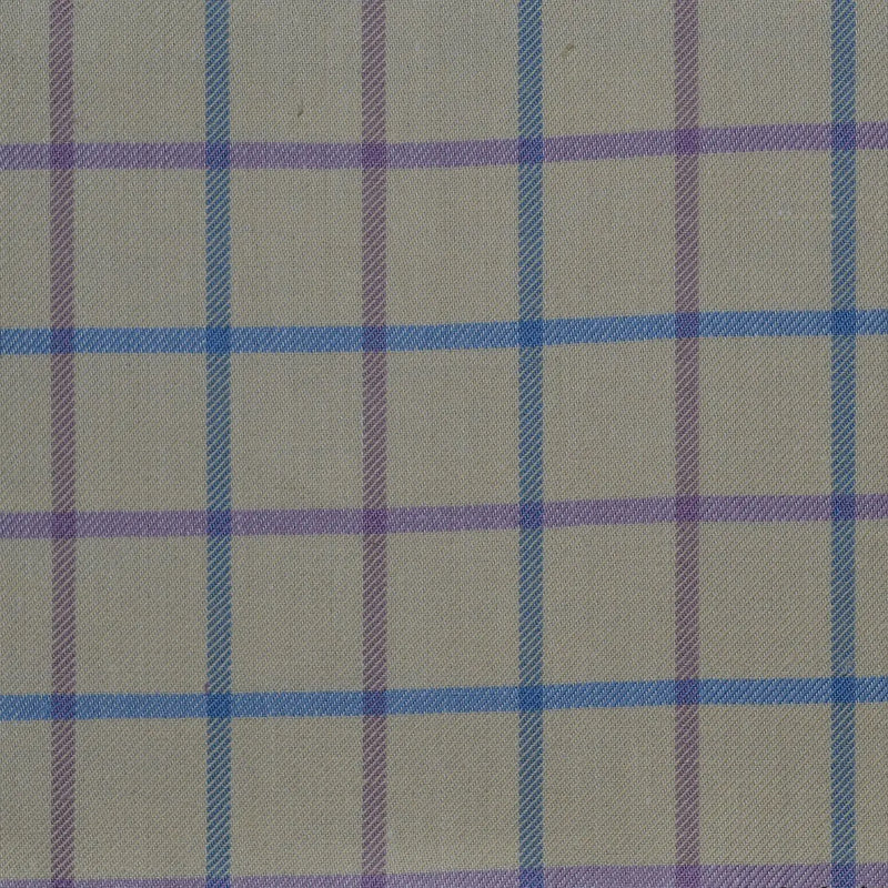 White with Lilac & Blue Check Cotton Shirting