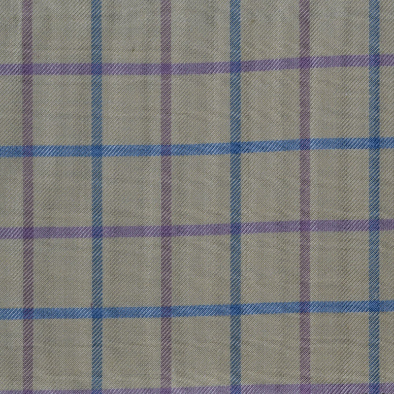 White with Lilac & Blue Check Cotton Shirting