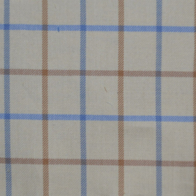 White with Tan & Sky Blue Check Cotton Shirting