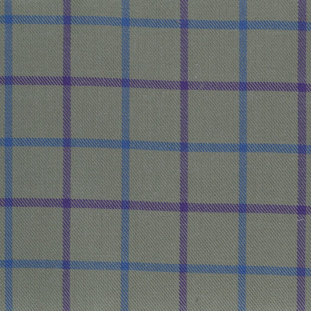 Olive with Blue & Lilac Check Cotton Shirting