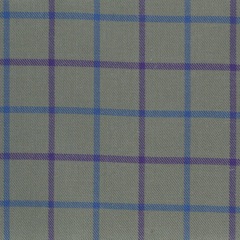 Olive with Blue & Lilac Check Cotton Shirting