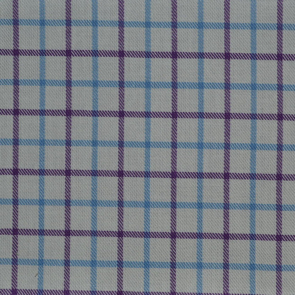 White with Purple & Blue Check Cotton Shirting