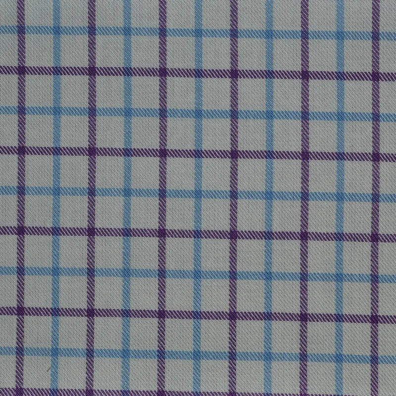 White with Purple & Blue Check Cotton Shirting