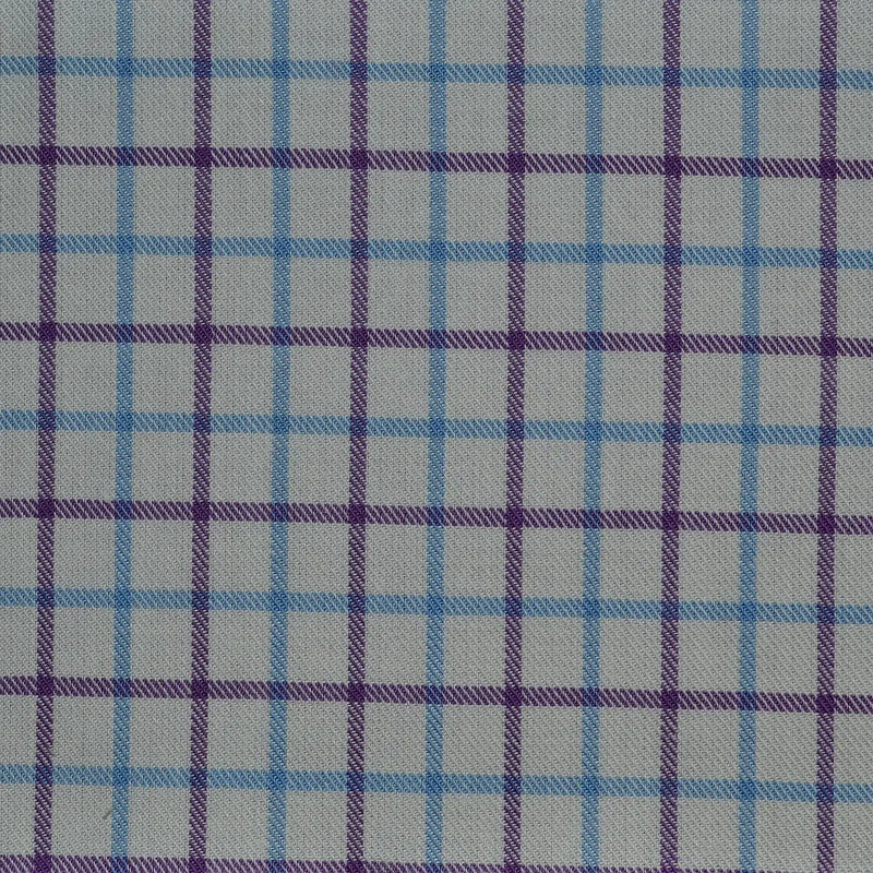 White with Purple & Blue Check Cotton Shirting