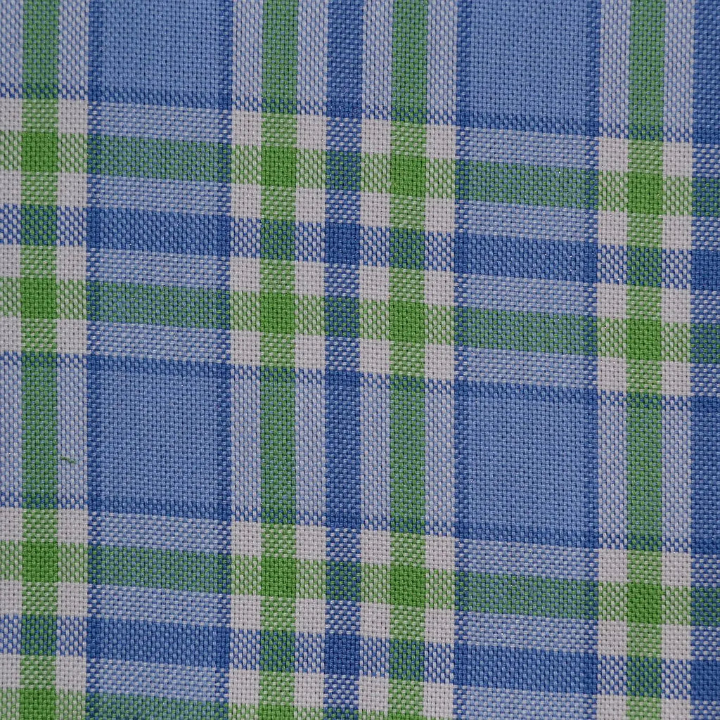 Blue with Green Check Cotton Shirting