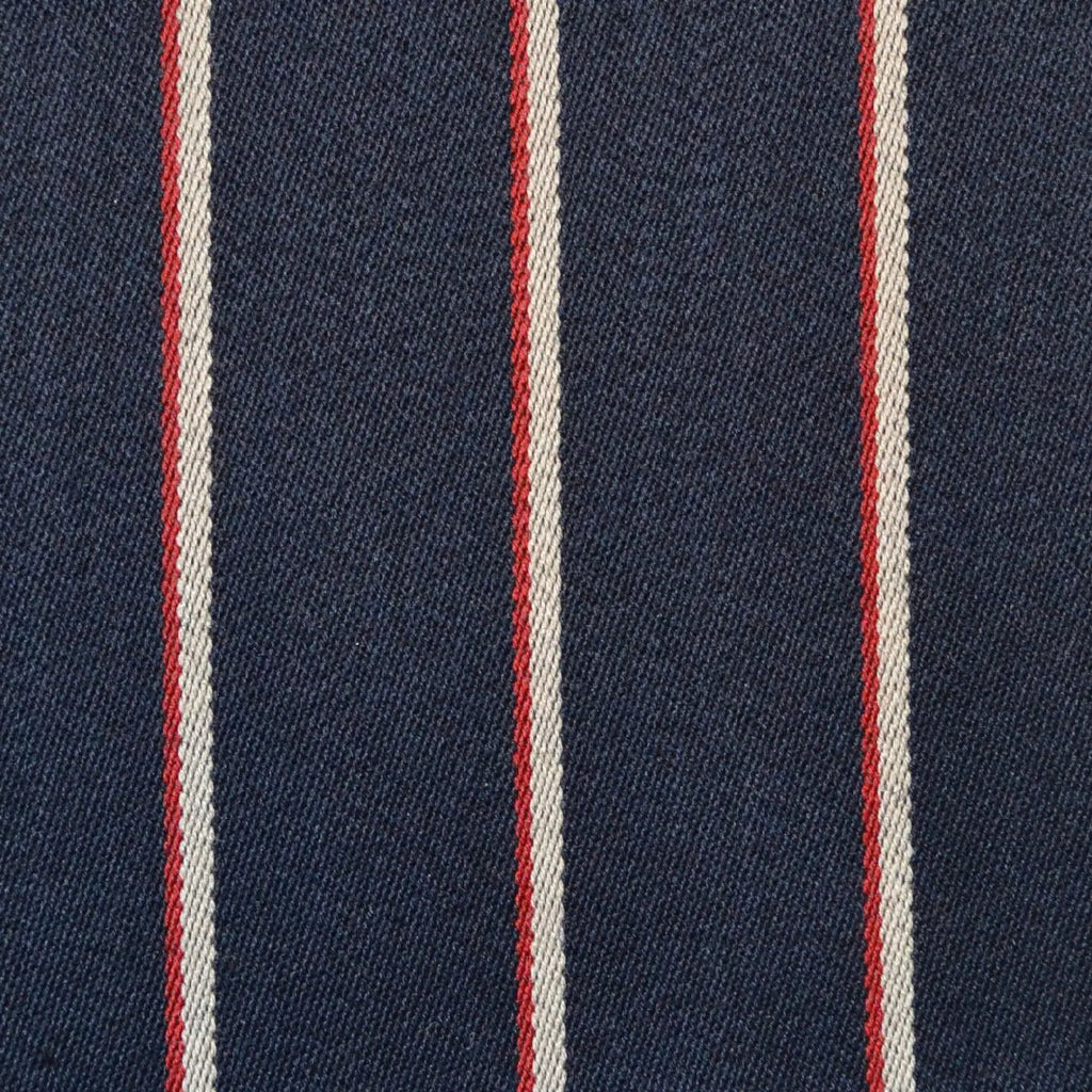 Navy Blue with Narrow Red & White Blazer Stripe Jacketing