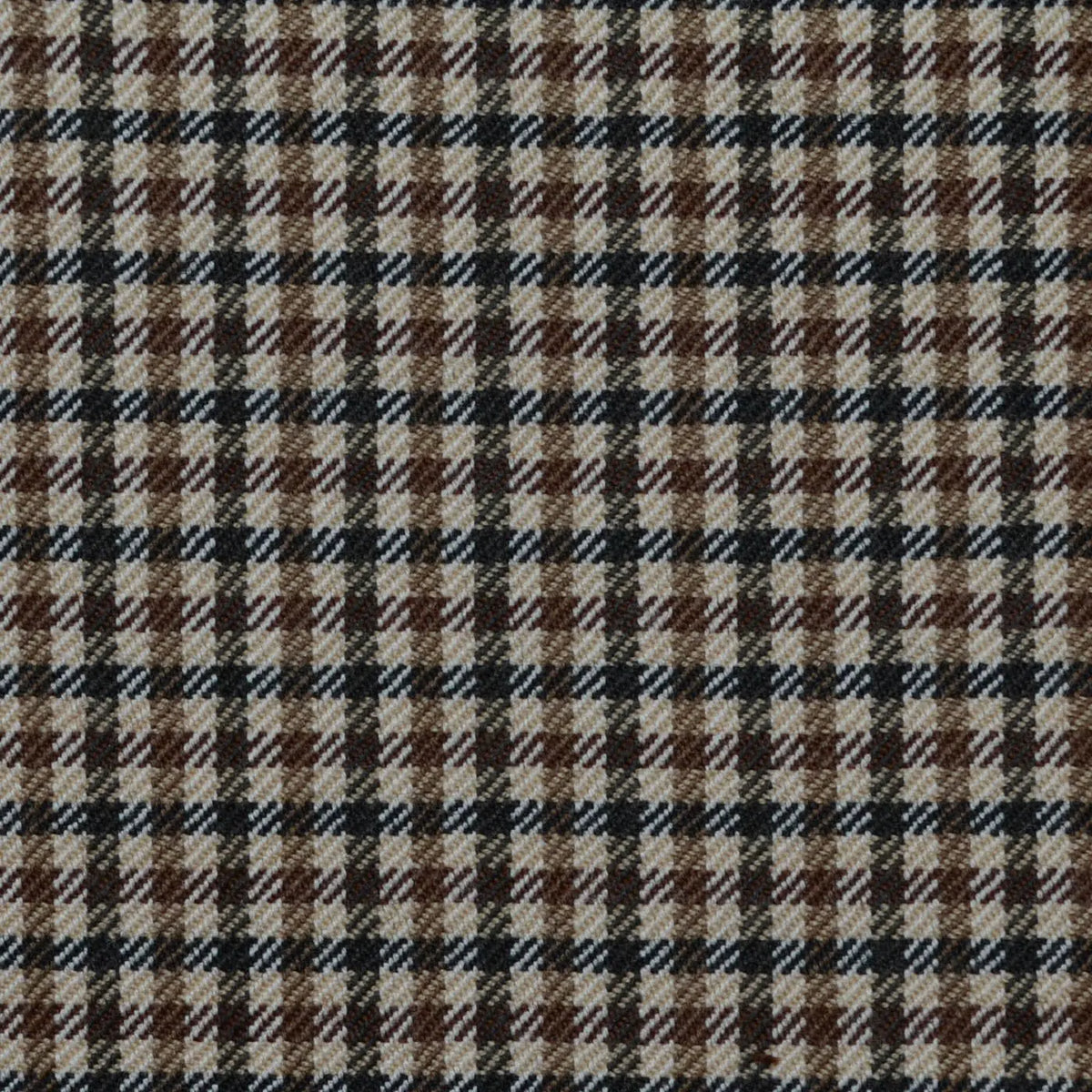 Beige, Brown and Navy Blue Small Check All Wool Jacketing