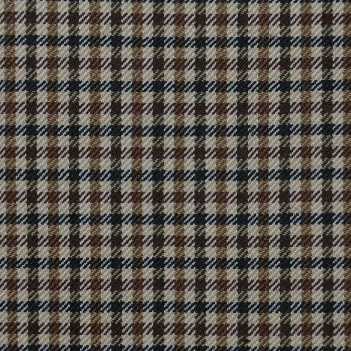 Beige, Brown and Navy Blue Small Check All Wool Jacketing
