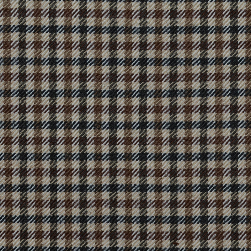 Beige, Brown and Navy Blue Small Check All Wool Jacketing