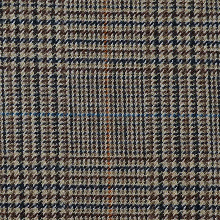 Brown and Dark Brown with Orange Prince of Wales Check All Wool Jacketing