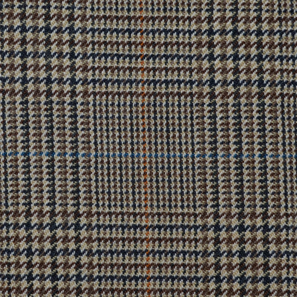 Brown and Dark Brown with Orange Prince of Wales Check All Wool Jacketing
