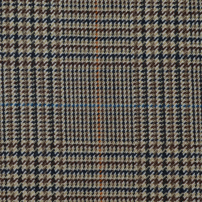 Brown and Dark Brown with Orange Prince of Wales Check All Wool Jacketing