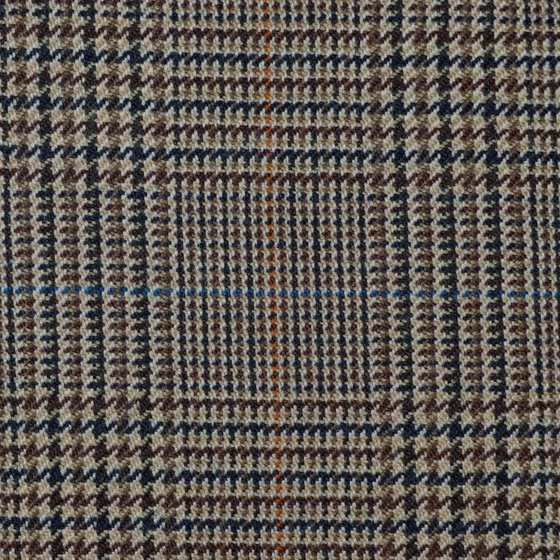 Brown and Dark Brown with Orange Prince of Wales Check All Wool Jacketing