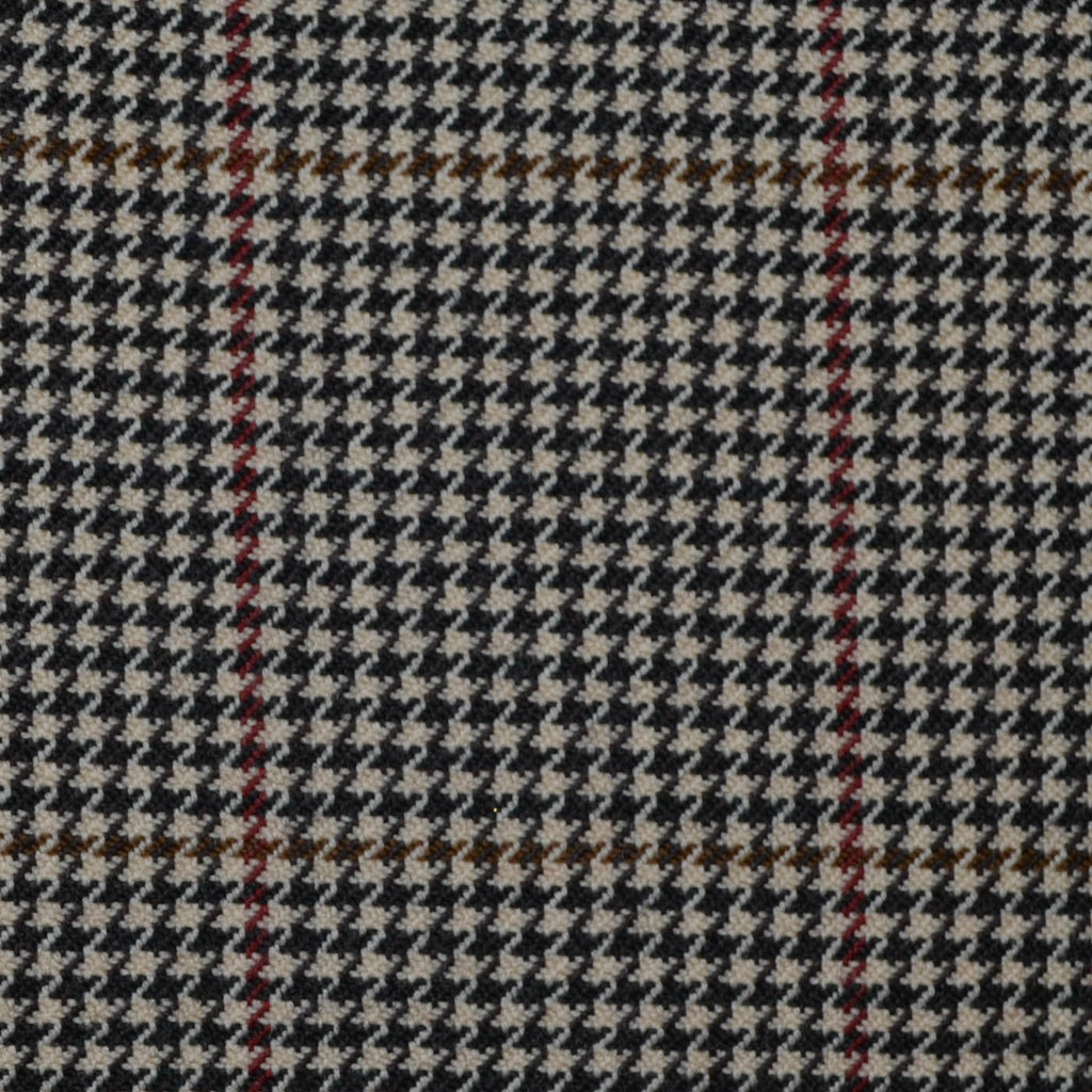 Beige and Navy Blue with Red & Brown Dogtooth Check All Wool Jacketing