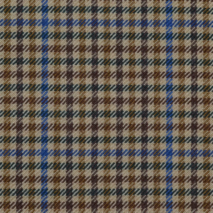 Sand, Brown and Bright Blue Small Check All Wool Jacketing
