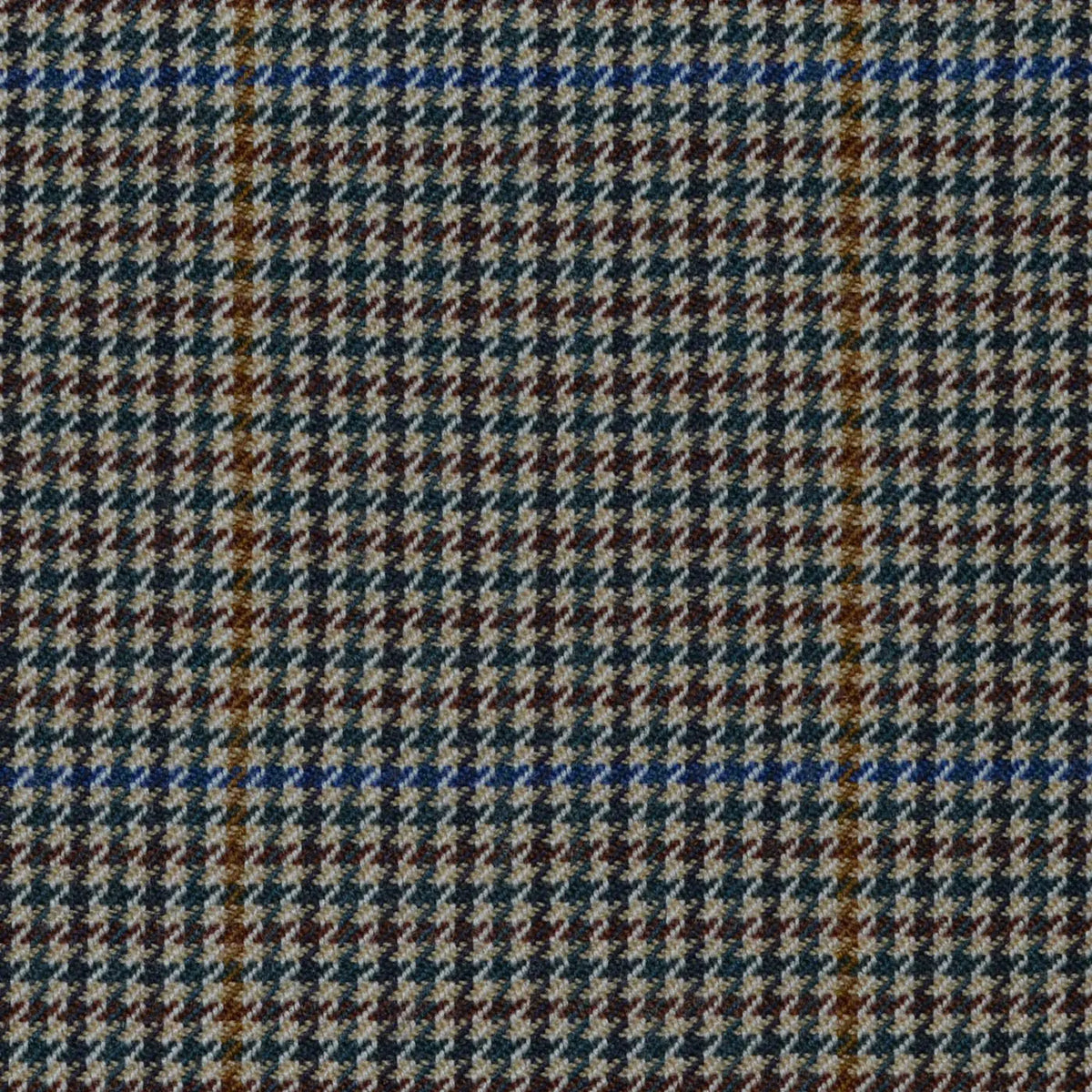 Beige and Bright Blue with Green & Tan Dogtooth Check All Wool Jacketing