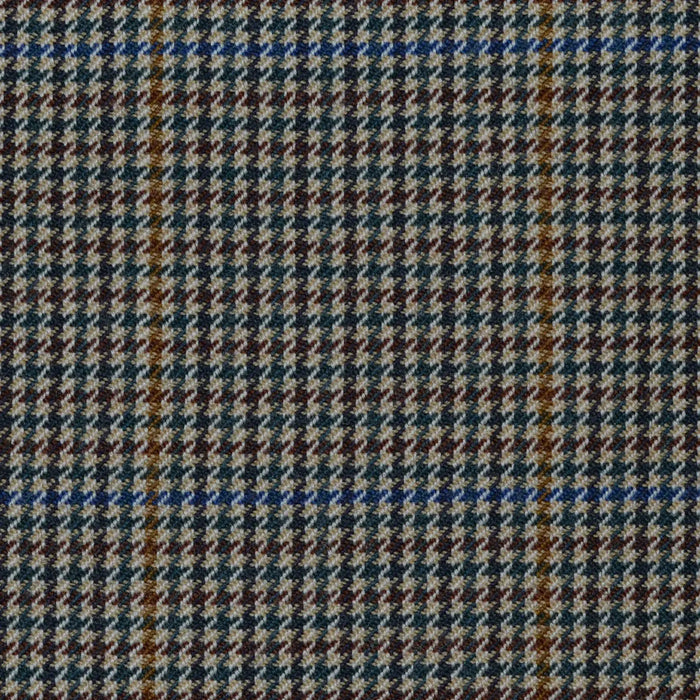Beige and Bright Blue with Green & Tan Dogtooth Check All Wool Jacketing
