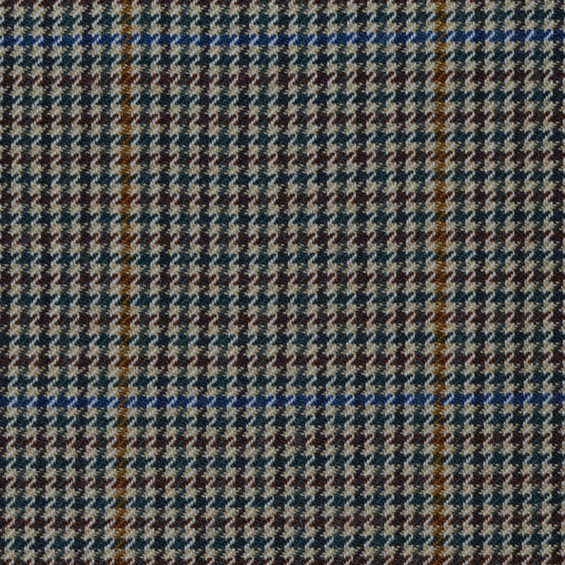 Beige and Bright Blue with Green & Tan Dogtooth Check All Wool Jacketing