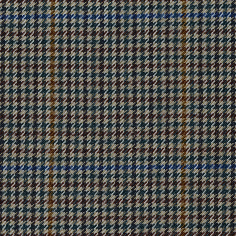 Beige and Bright Blue with Green & Tan Dogtooth Check All Wool Jacketing