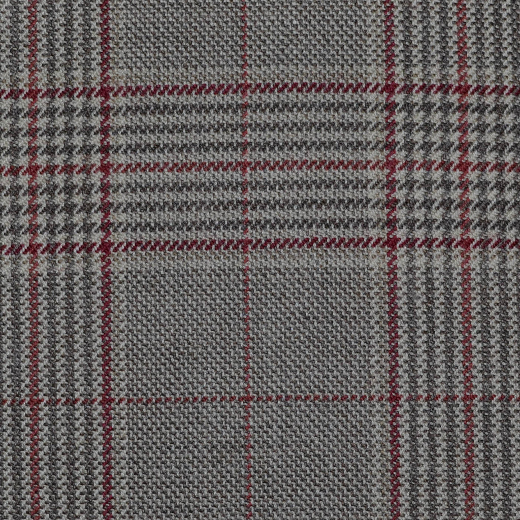 Light Brown with Beige & Red Prince of Wales Check All Wool Jacketing