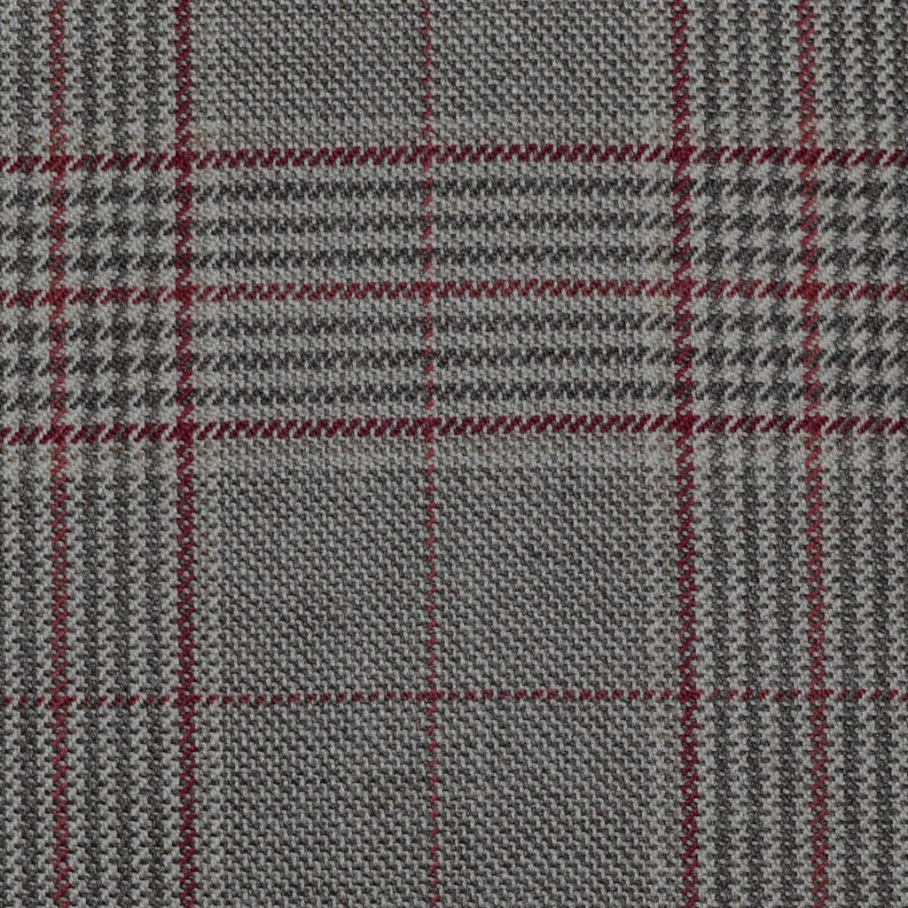 Light Brown with Beige & Red Prince of Wales Check All Wool Jacketing