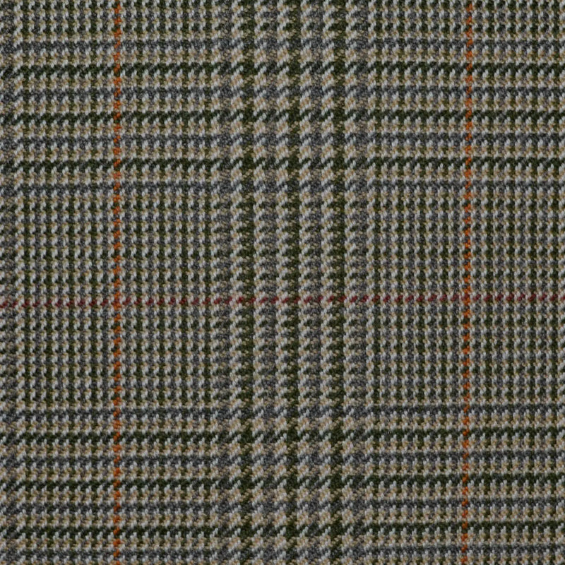 Sage Green with Red & Orange Prince of Wales Check All Wool Jacketing