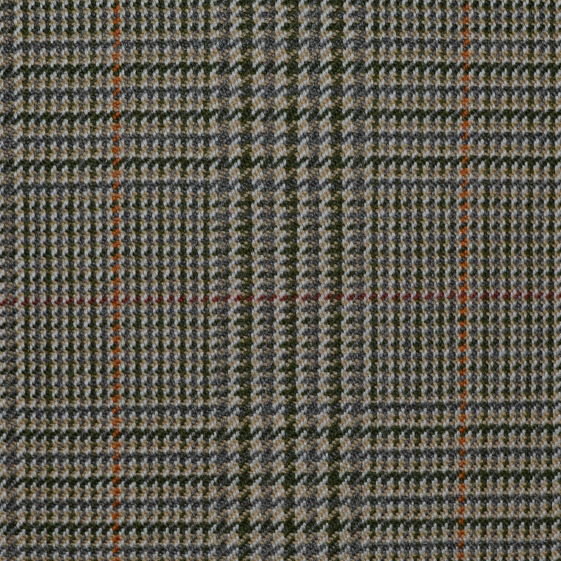Sage Green with Red & Orange Prince of Wales Check All Wool Jacketing