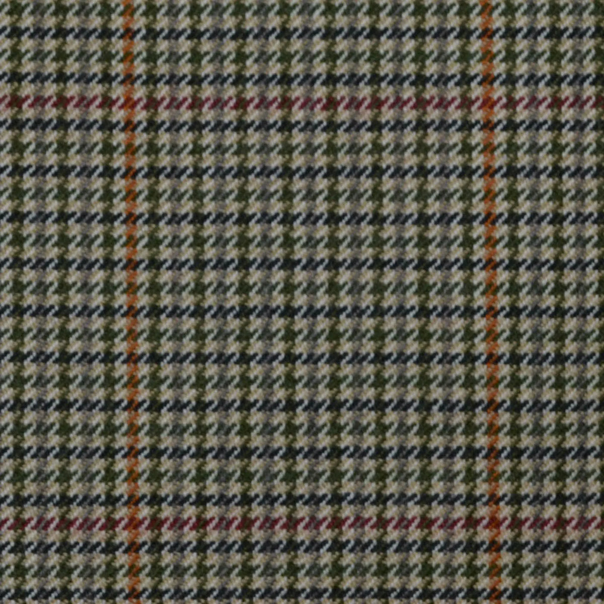 Sage Green and Beige Dogtooth with Red & Orange Window Check All Wool Jacketing