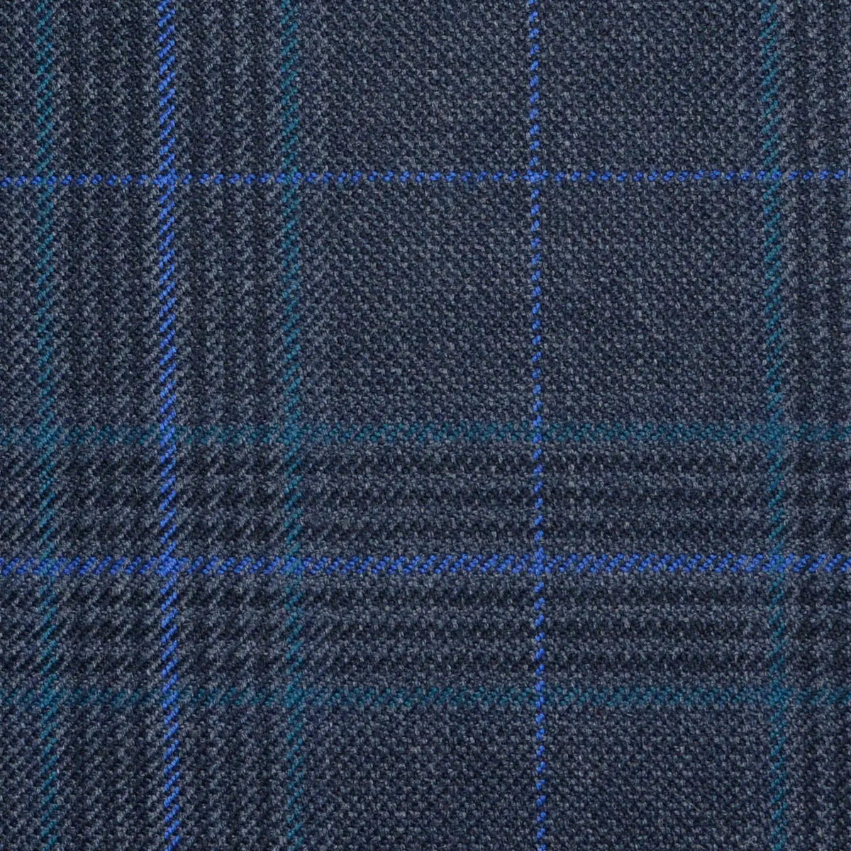 Navy Blue and Medium Blue with Bright Blue & Turquoise Glen Check All Wool Jacketing