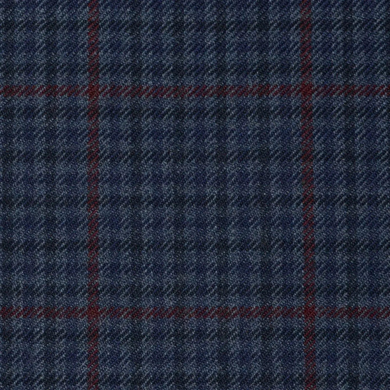Navy Blue and Medium Blue with Burgundy Check All Wool Jacketing