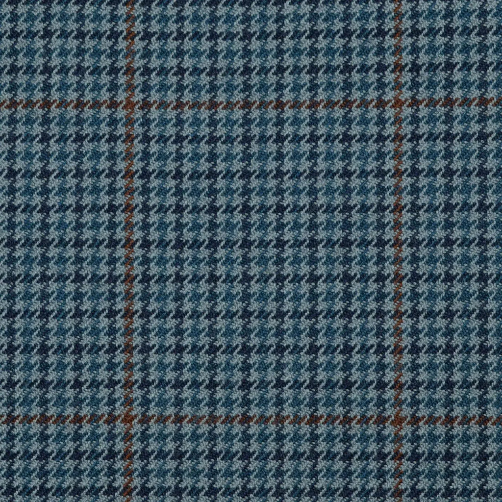 Light Blue and Grey with Medium Blue Dogtooth with Brown Window Check All Wool Jacketing