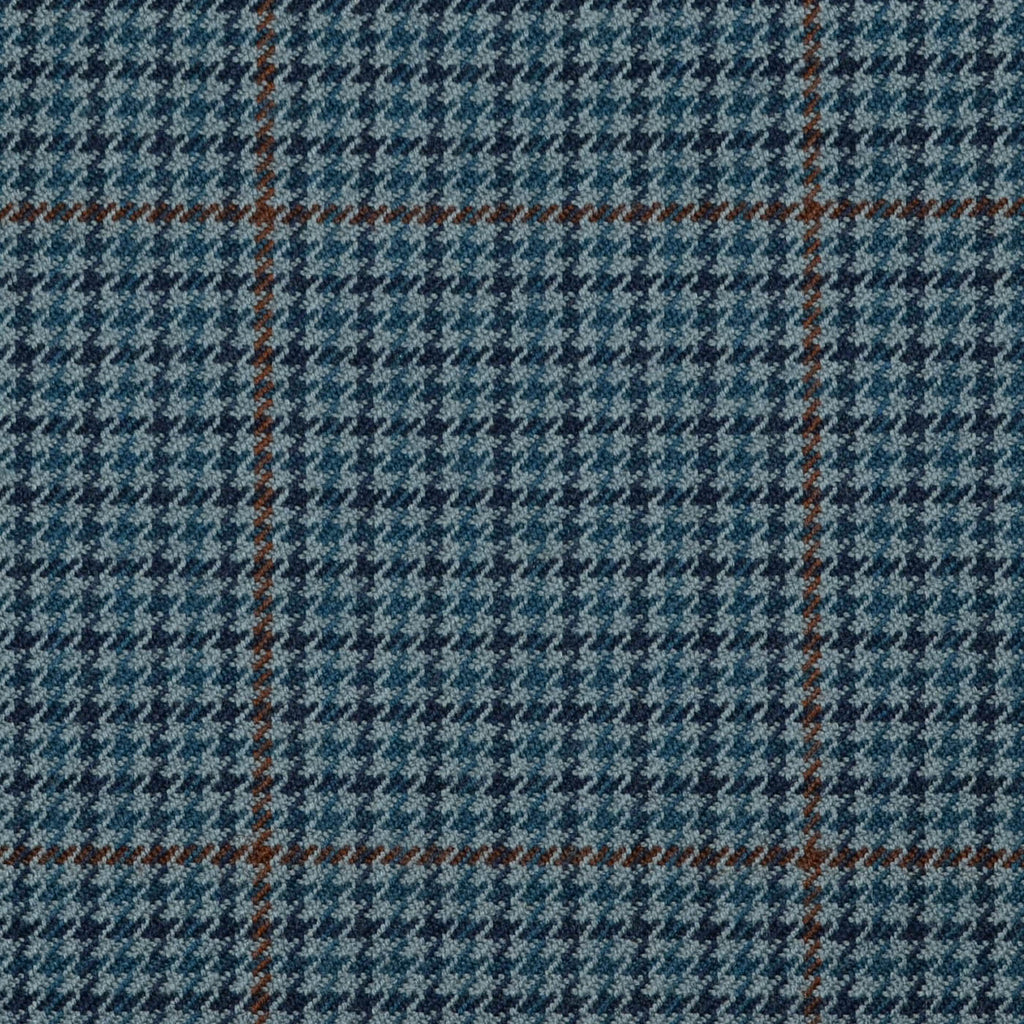 Light Blue and Grey with Medium Blue Dogtooth with Brown Window Check All Wool Jacketing