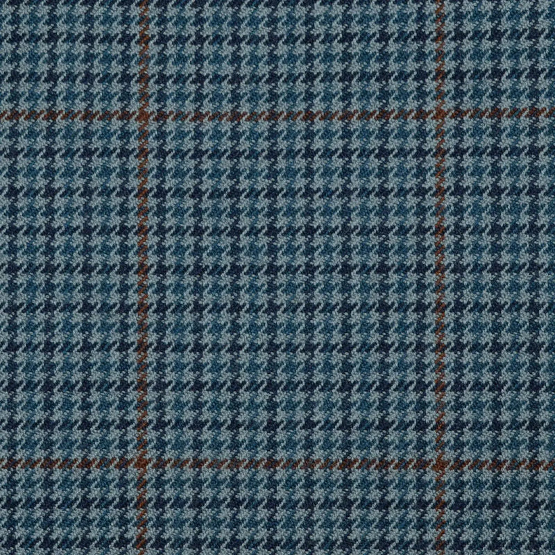 Light Blue and Grey with Medium Blue Dogtooth with Brown Window Check All Wool Jacketing