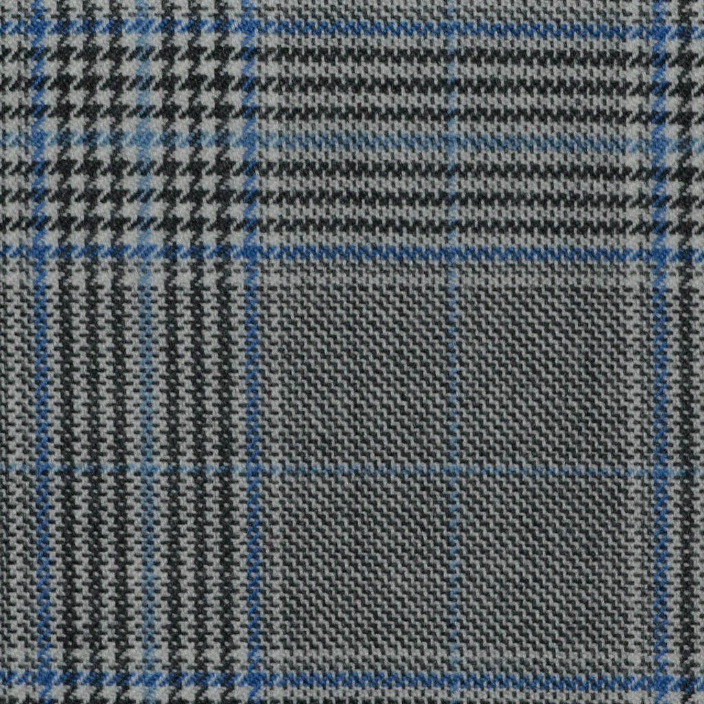 Light Grey with Dark Grey and & Blue Prince of Wales Check All Wool Jacketing