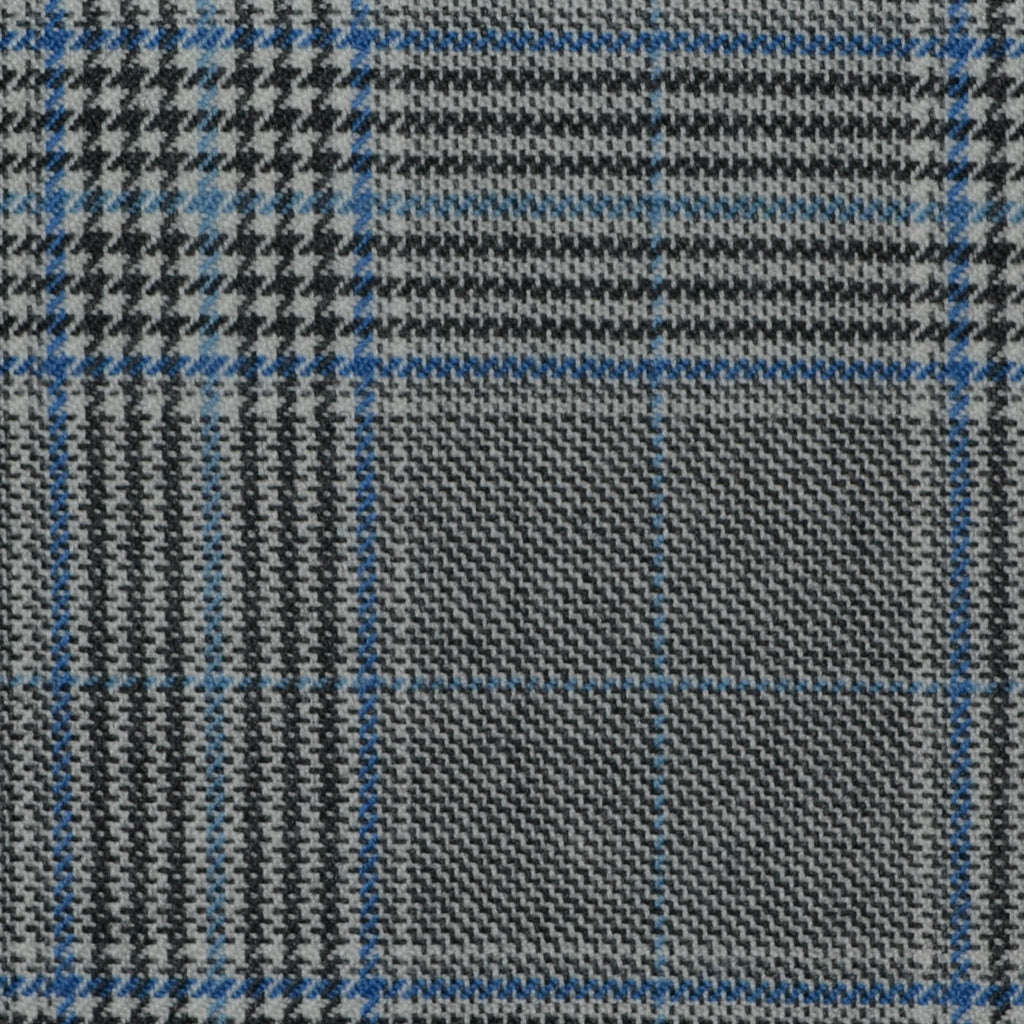 Light Grey with Dark Grey and & Blue Prince of Wales Check All Wool Jacketing
