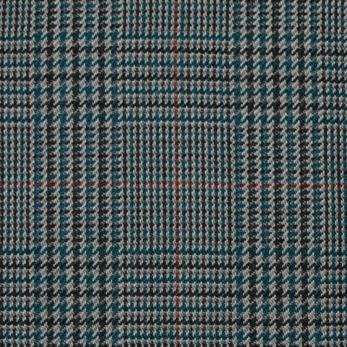 Light Grey and Medium Blue with Orange & Red Glen Check All Wool Jacketing