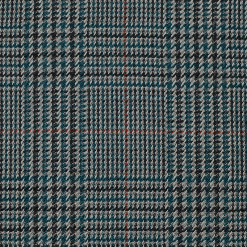 Light Grey and Medium Blue with Orange & Red Glen Check All Wool Jacketing
