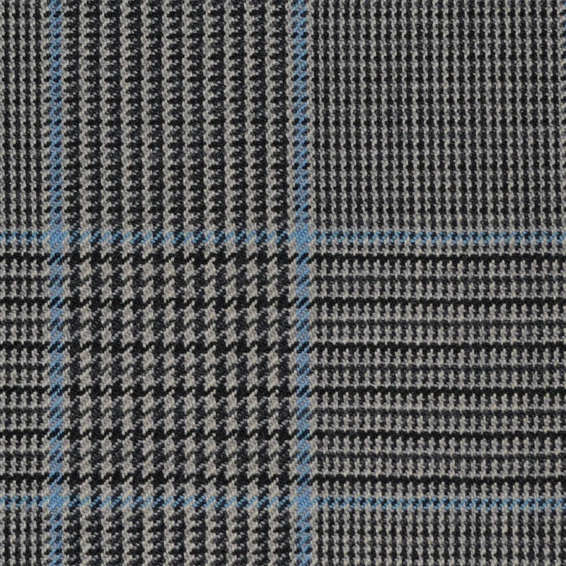 Light Brown and Dark Grey with Blue Prince of Wales Check All Wool Jacketing