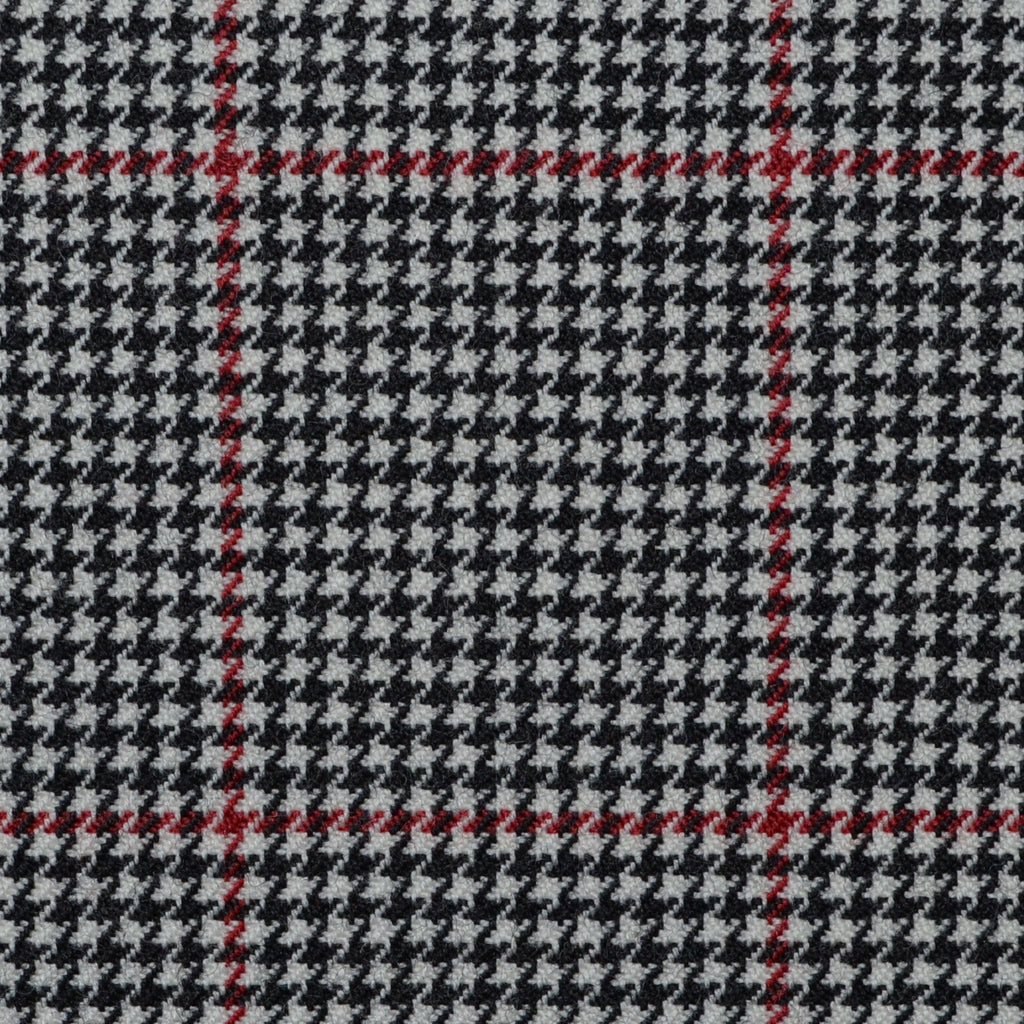 Beige and Dark Grey Dogtooth with Red Window Check All Wool Jacketing